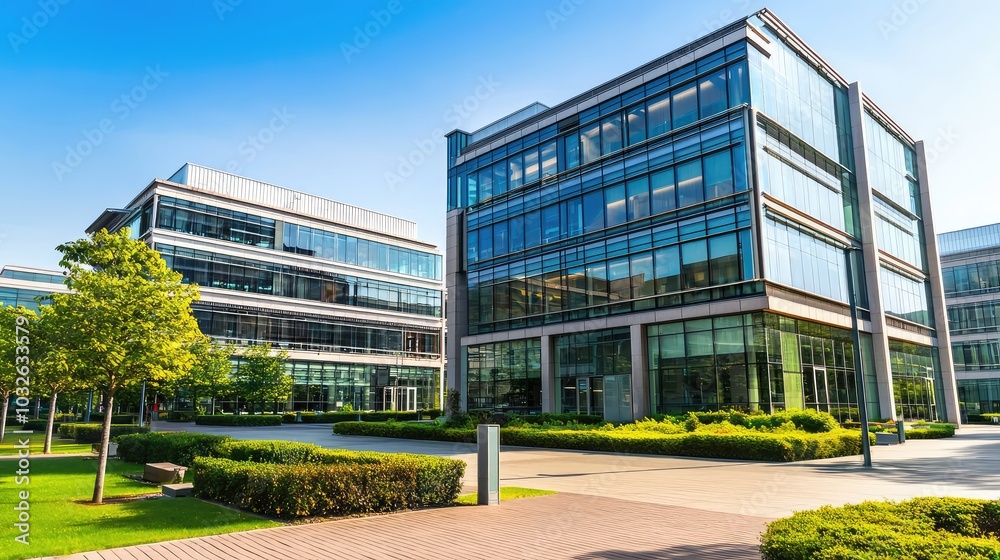 Modern Industrial Office Park with Wide Angle View Modern Industrial Office Park with Wide Angle View