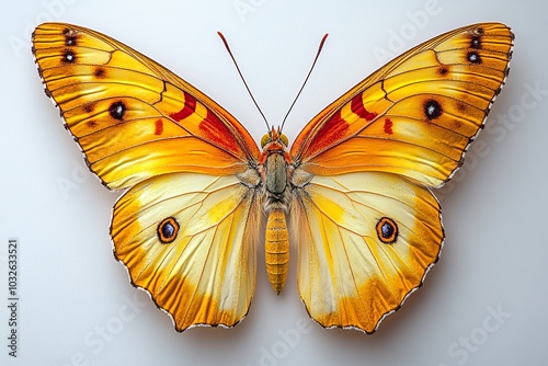 orange-barred sulfur butterfly with rich yellow and orange wings photo