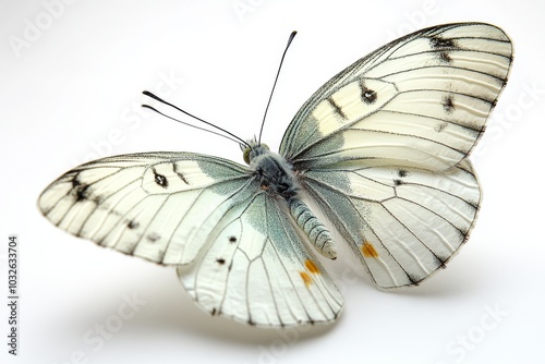 green-veined white butterfly with pale white wings veined in soft green lines