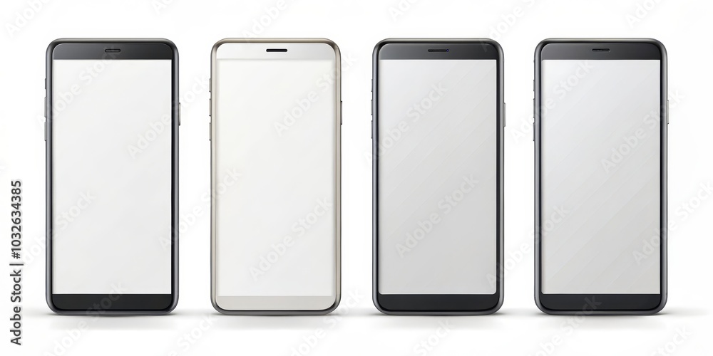 Sleek Modern Black Smartphones Arranged in Symmetry on White Background, Minimalist Tech Elegance for Graphic Design and Mockups Sleek Modern Black Smartphones Arranged in Symmetry on White Background, Minimalist Tech Elegance for Graphic Design and Mockups