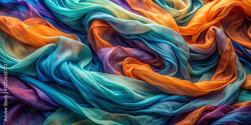 Abstract Swirling Silk Fabric in Vibrant Hues, Texture , Fabric Abstract Swirling Silk Fabric in Vibrant Hues, Texture , Fabric