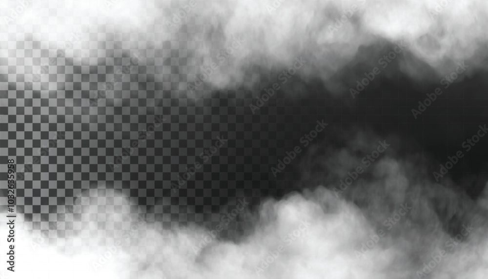 PSD Fog or smoke isolated transparent background. White cloudiness, mist, smog, dust, vapor PNG
