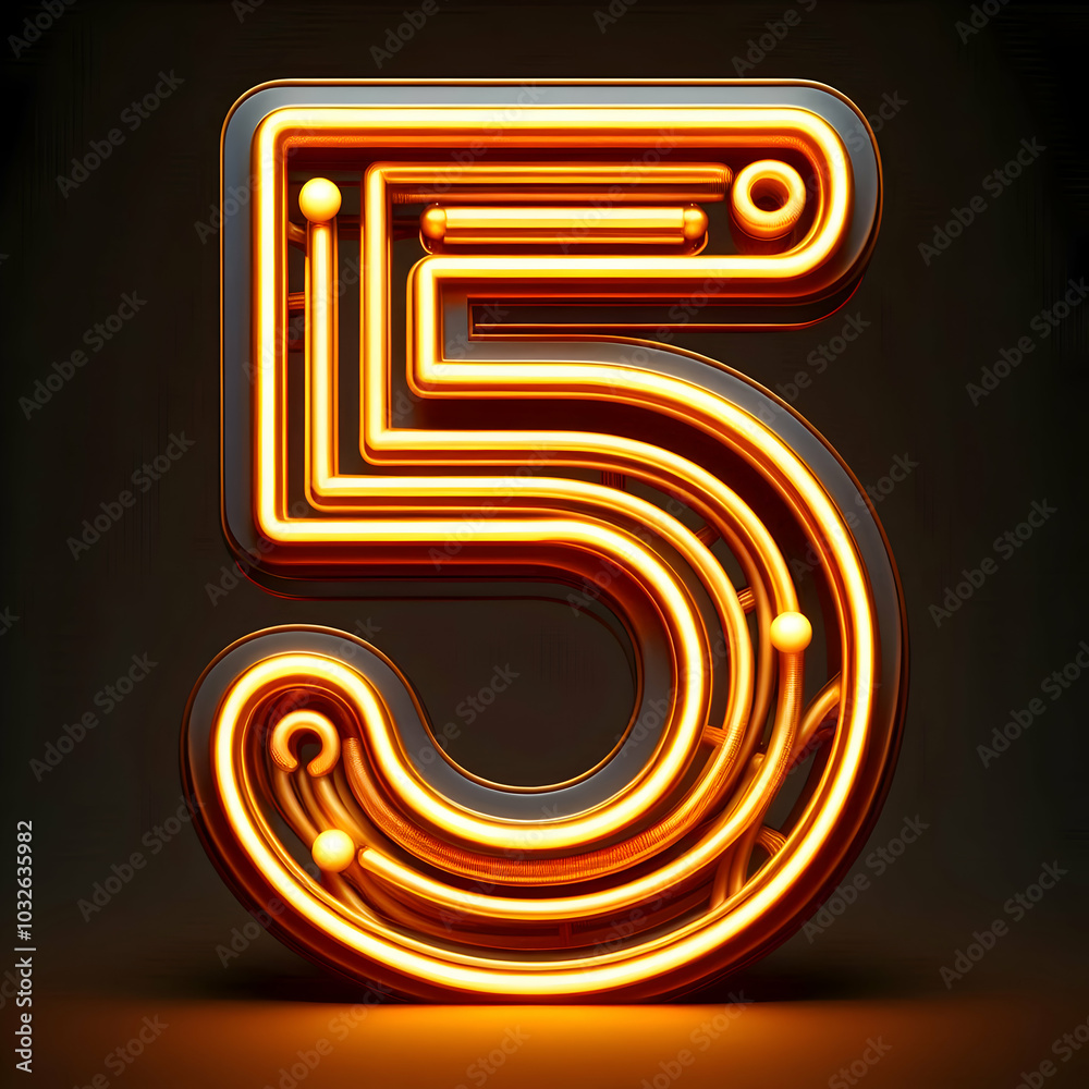 3d orange golden neon 5 number isolated 3d orange golden neon 5 number isolated