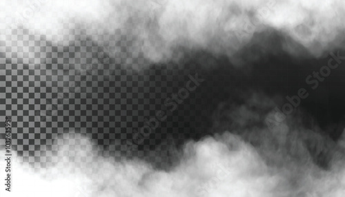 PSD Fog or smoke isolated transparent background. White cloudiness, mist, smog, dust, vapor PNG