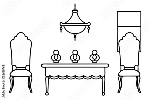 Traditional Dining Area | isolated vector silhouette illustration on white background