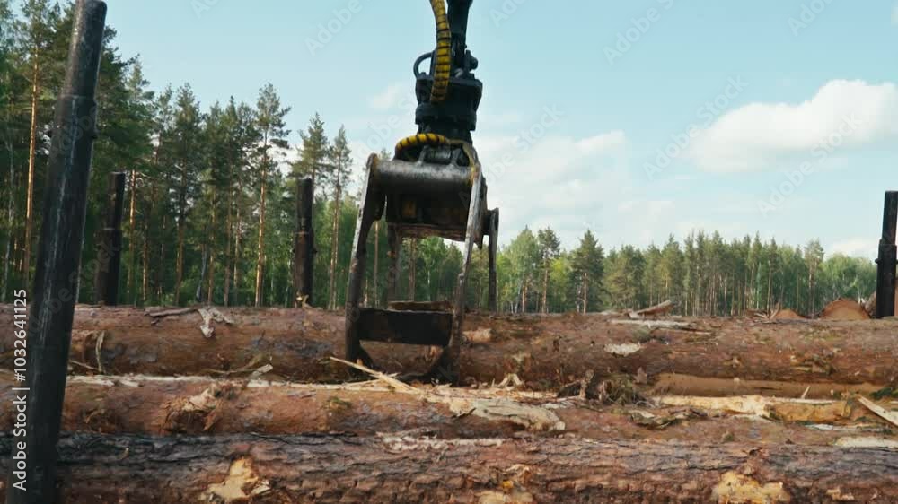 Collecting Tree Samples Collecting the cut down trees using the forestry crane equipment ...