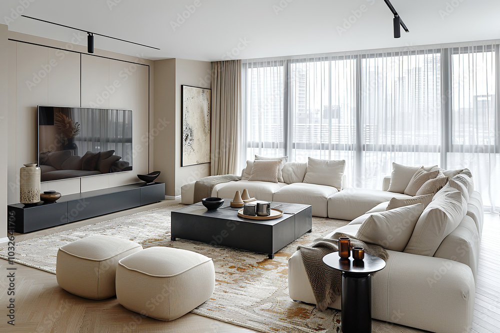 Picture of Minimalist home interior design of spacious modern living room with a ...