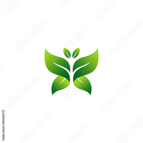 creative butterfly logo shaped with leaf, fashion, spa, green leaf butterfly concept, creative vector design insect symbol icon