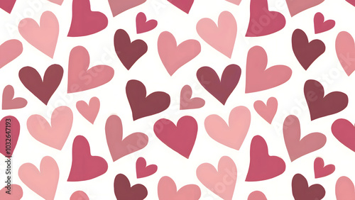 Pattern of Pink Hearts in Various Shades on a White Background – A Romantic and Playful Design