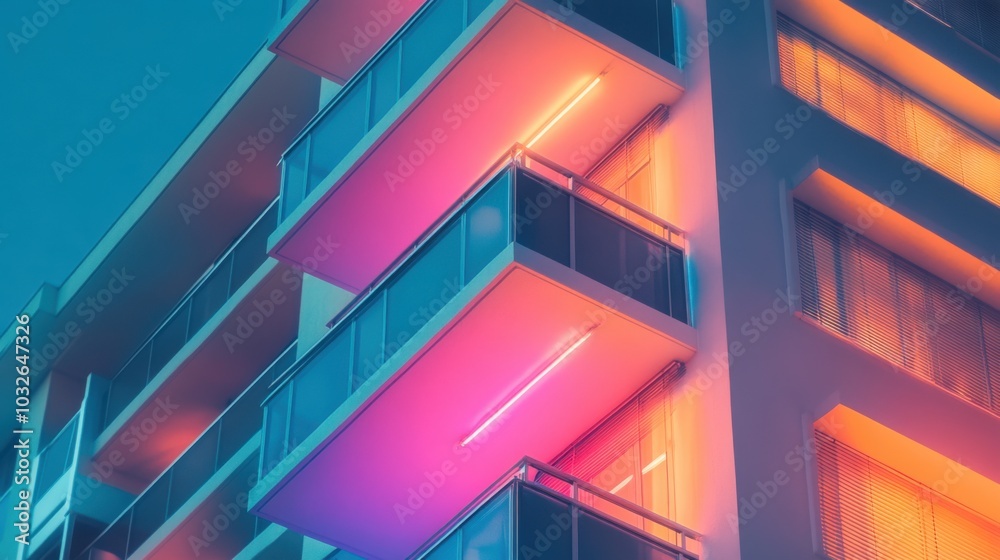 Obraz premium Residential building with vibrant colors, soft lighting, sleek design.