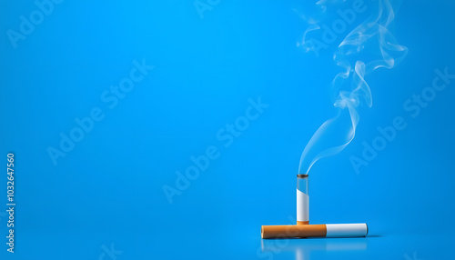 Set for smoking on blue background with space for text isolated with white highlights, png photo