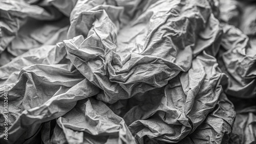 "Grayscale Drone Texture: Crumpled Tissue Paper Abstract"