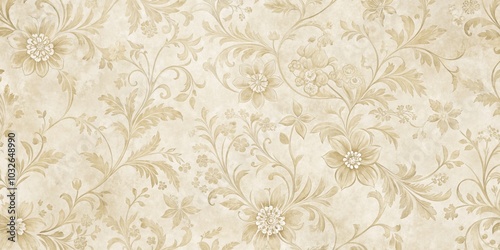 Beige Floral Pattern with Intricate Foliage, Vintage , Floral Pattern
