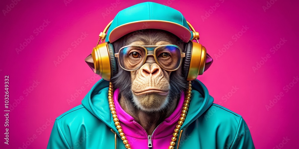 Chimpanzee in Blue and Gold, Digital Art, Rapper, Monkey ,digital art, rapper, monkey Chimpanzee in Blue and Gold, Digital Art, Rapper, Monkey ,digital art, rapper, monkey