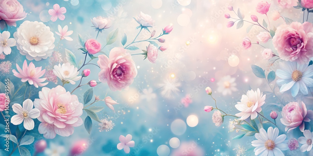 Floral Dream Soft Pink and White Flowers with Bokeh Background, Flowers, Bokeh Floral Dream Soft Pink and White Flowers with Bokeh Background, Flowers, Bokeh