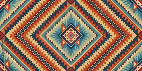 Geometric Tribal Pattern with Red, Blue and Beige, geometric pattern, tribal art