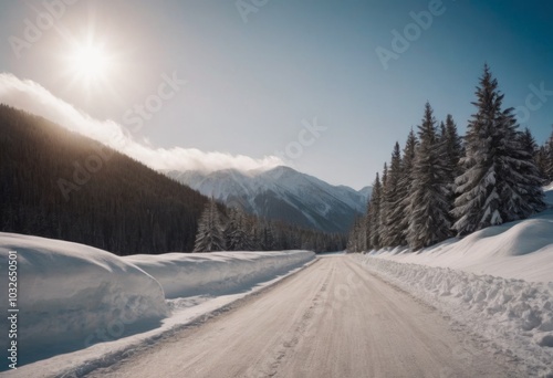 Winter road in the mountains.