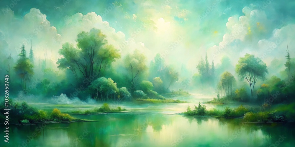 Impressionist Oil Painting of a Foggy Forest River, landscape, nature, forest Impressionist Oil Painting of a Foggy Forest River, landscape, nature, forest