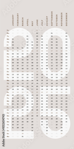 2025 Calendar vertical greige pastel design