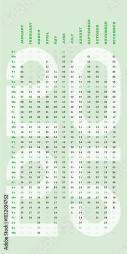 2025 Calendar vertical green pastel design