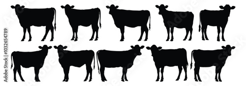 Cow silhouettes set, animal pack of vector silhouette design, isolated background