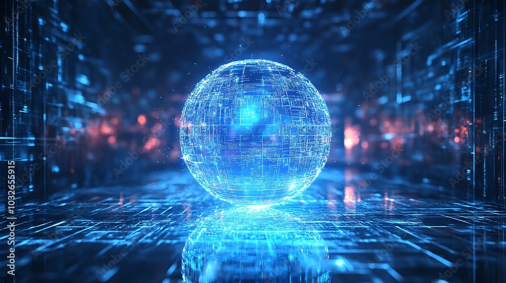 Obraz premium Futuristic holographic light blends with digital elements, space for creativity 