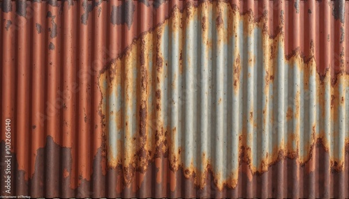 Corrugated metal surface with rust and weathering effects