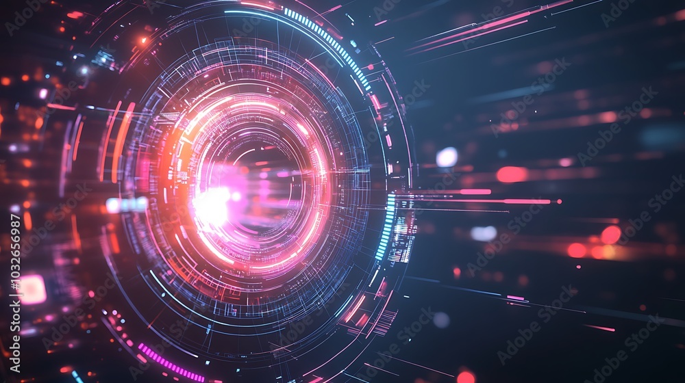 Light and innovation blend in this glowing holographic logo design
