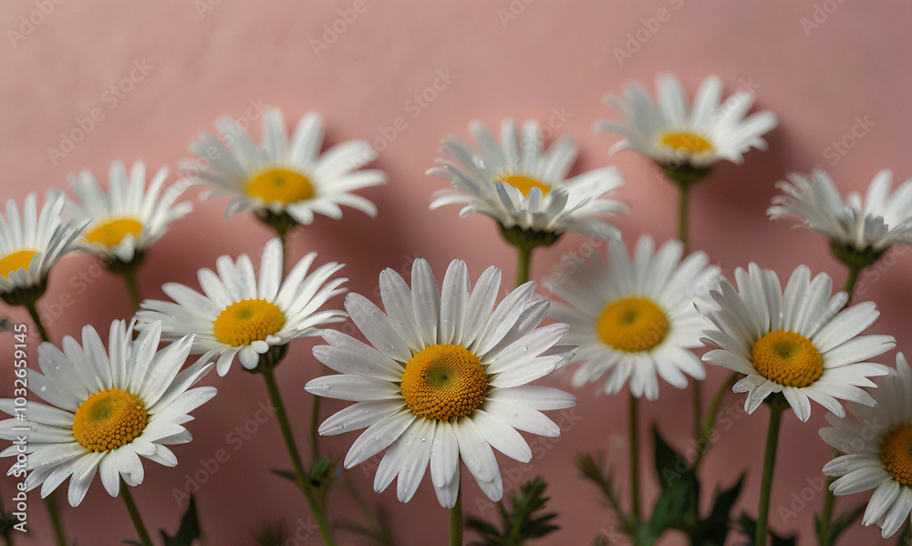 Fototapeta premium Fresh Daisies Against a Soft Pink Background
