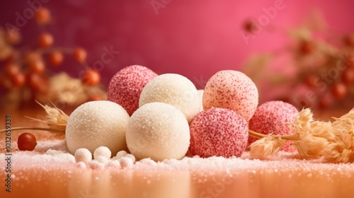 Sweet Delights: White and Pink Sugar-Coated Balls