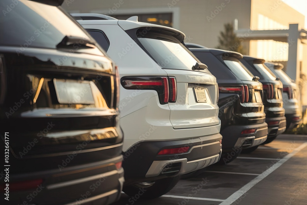 Fototapeta premium Modern SUVs in a Row at Sunset