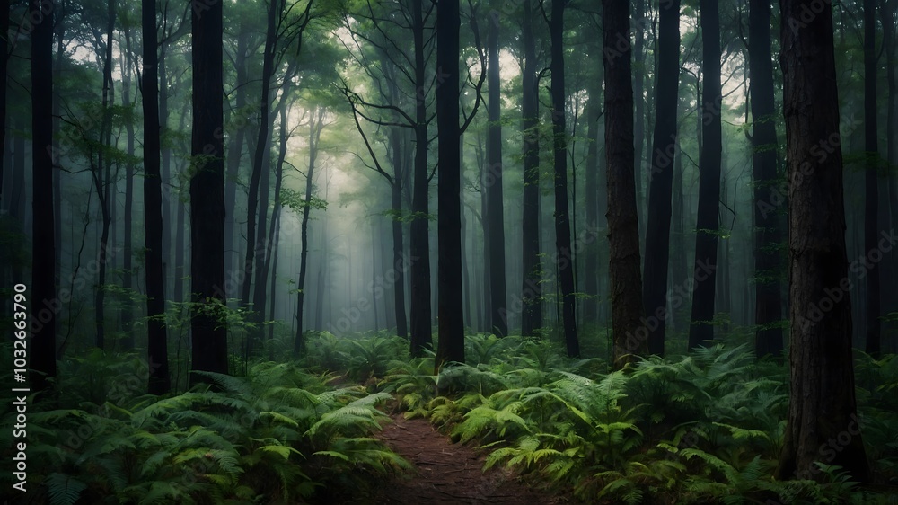 Obraz premium Mysterious tropical rainforest glows with lush greenery