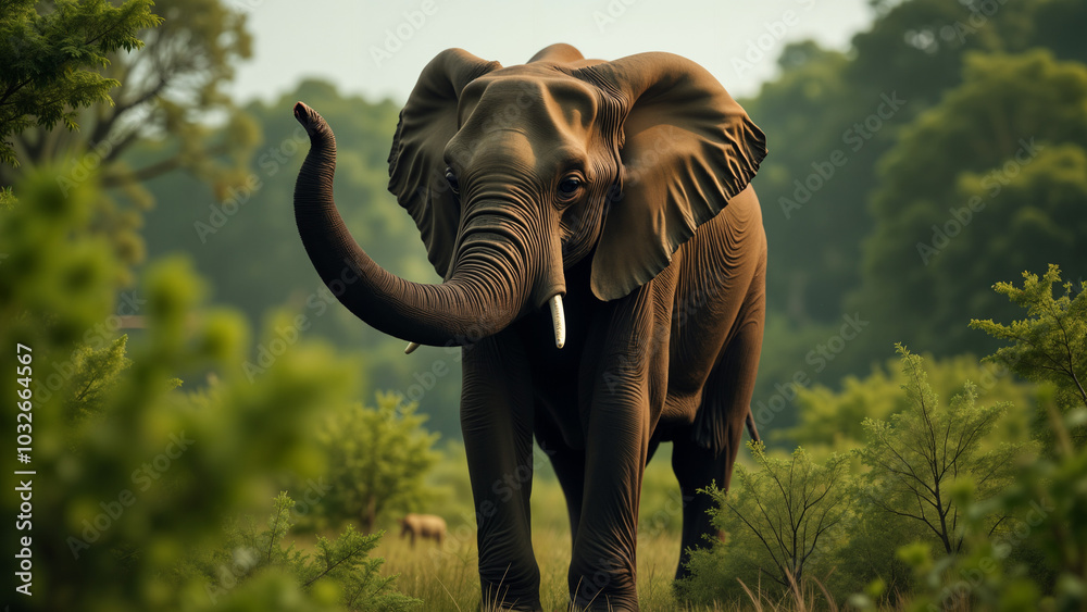 Fototapeta premium A Majestic View of an Elephant Trunk in a Peaceful Natural Setting Full of Wonders