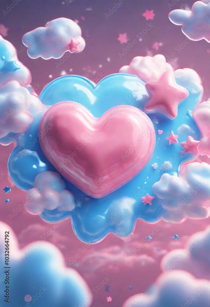 3d illustration of cute hearts and clouds background 3d illustration of cute hearts and clouds background