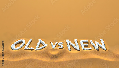 old vs new life change concept written on sand isolated with white highlights, png