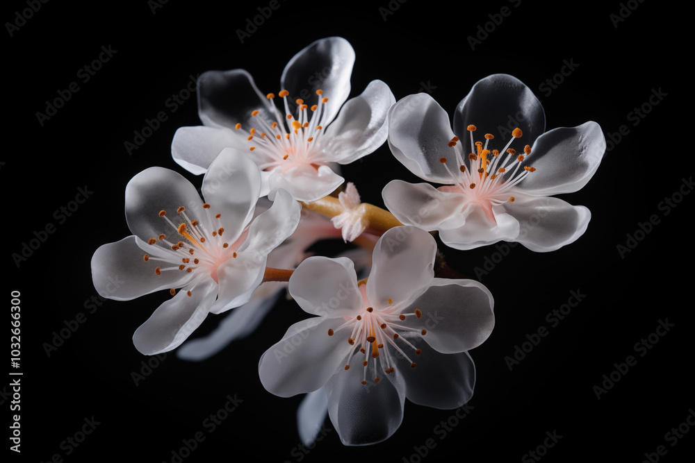 Apricot blossom made from white neon glow light isolated on dark background Apricot blossom made from white neon glow light isolated on dark background
