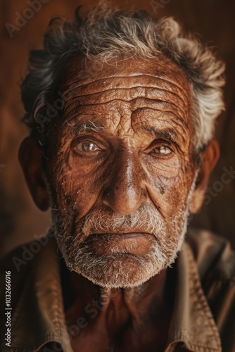 Reflective Wisdom: Close-Up Portrait of an Elderly Man on Brown Monochrome Background