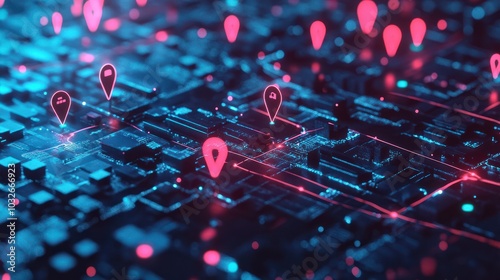 Wallpaper Mural Virtual map with ai pins, representing gps tech, delivery innovation, and future transport logistics Torontodigital.ca