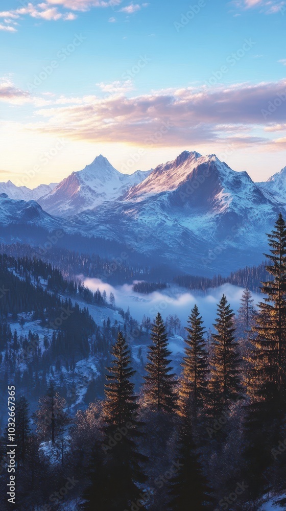 Majestic Mountain Landscape at Sunrise Majestic Mountain Landscape at Sunrise