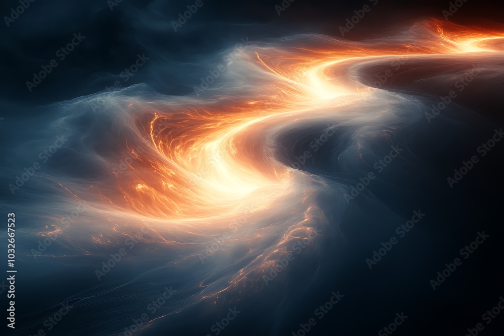 A fiery river of light flows through cosmic clouds. A fiery river of light flows through cosmic clouds.