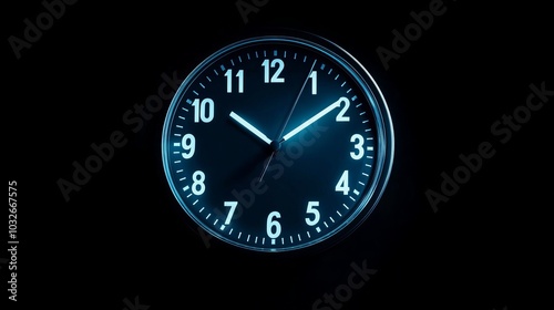 Wallpaper Mural A close-up of a clock face with glowing blue hands against a black background. Torontodigital.ca