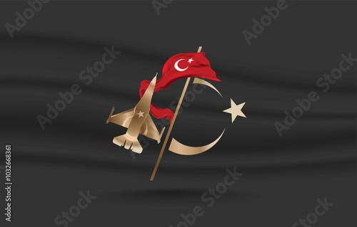 Turkish flag and Warplane. Türkiye is always brave in war