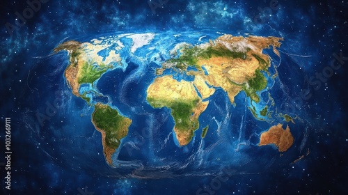 World map, Earth flat view from space. Physical map on global satellite photo