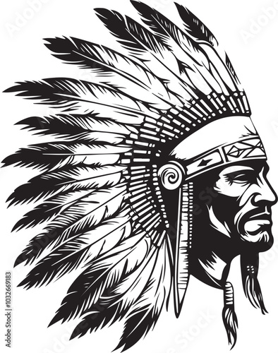 Native American Indian Chief Headdress silhouette Vector Illustration