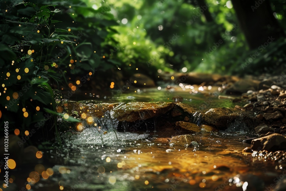 An enchanted forest with a sparkling brook ,A serene forest stream flows gently, featuring cascading waterfalls amidst lush greenery and vibrant foliage. An enchanted forest with a sparkling brook ,A serene forest stream flows gently, featuring cascading waterfalls amidst lush greenery and vibrant foliage.
