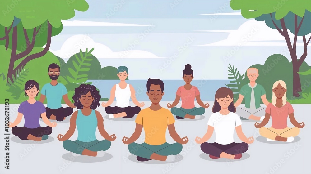 illustration Mindfulness meditation for universal serenity and well-being illustration Mindfulness meditation for universal serenity and well-being