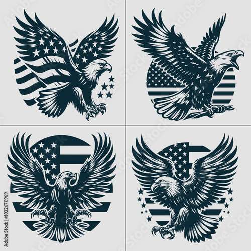 Flying Eagle with USA Flag Svg & PNG Files, Patriotic Clipart Vector Image, 4th of July eagle t shirt Sublimation Design, American flag svg