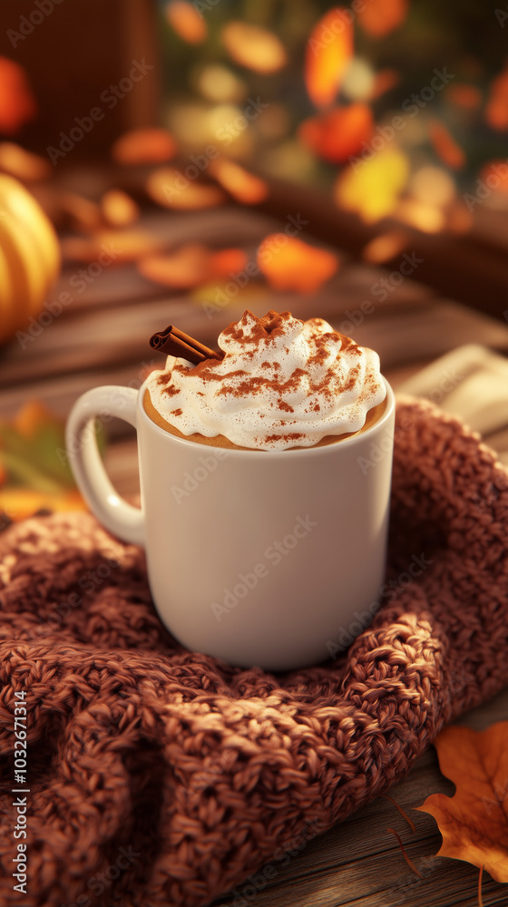 Creamy latte with whipped cream in cozy setting. Creamy latte with whipped cream in cozy setting.
