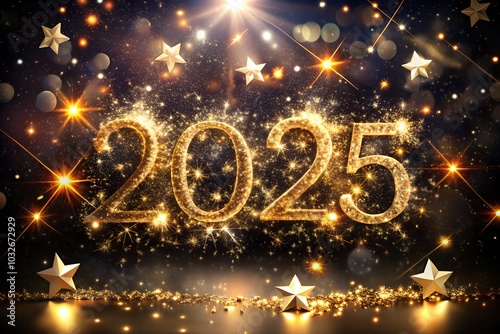 Wallpaper Mural A whimsical 2025 surrounded by stars and sparkles, perfect for magical and joyful new year celebrations Torontodigital.ca