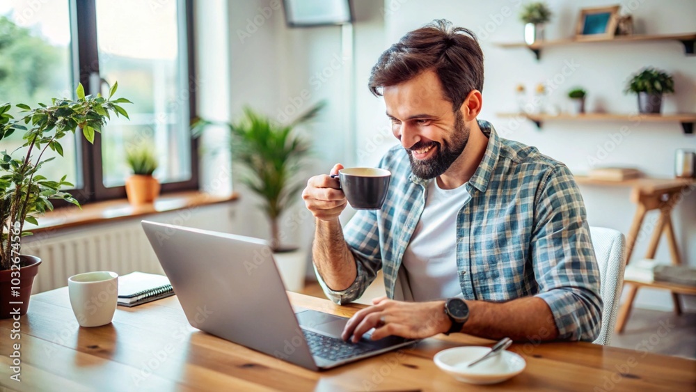 Fototapeta premium A remote worker’s morning routine coffee, planning, and setting goals